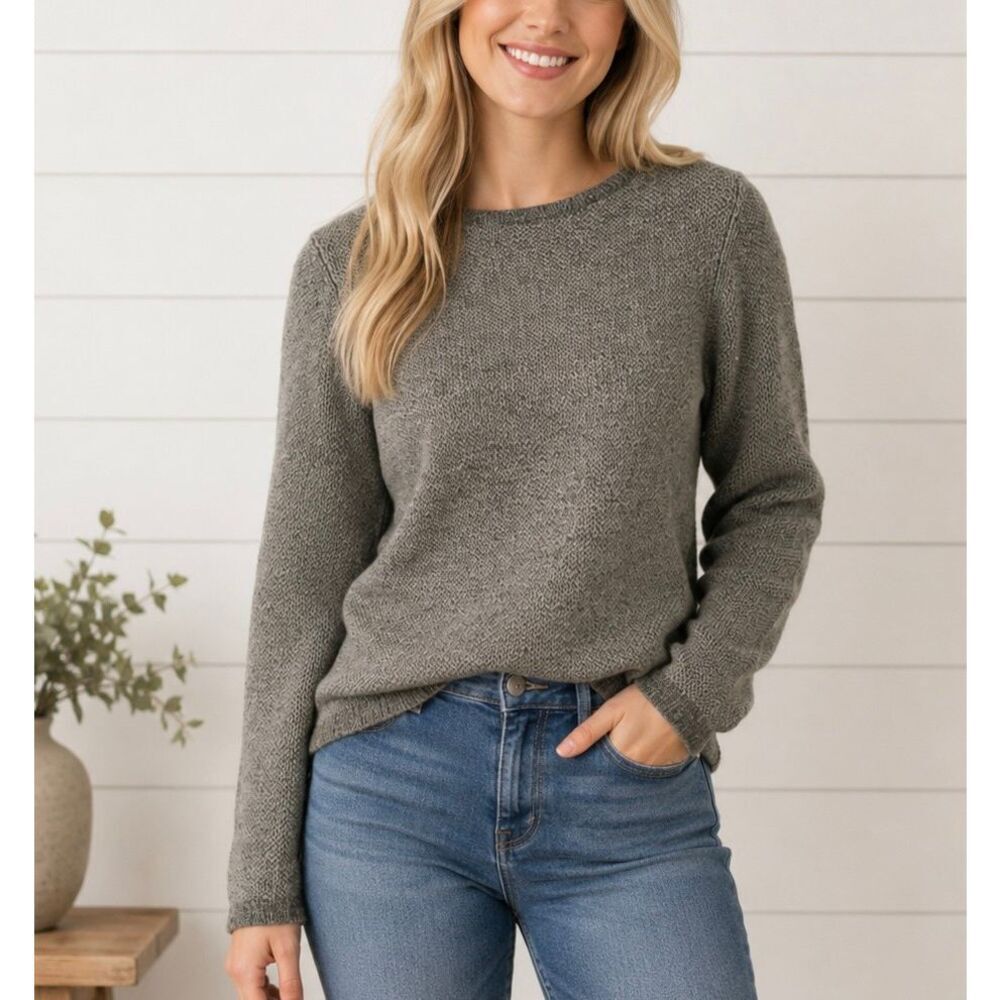 Bendetta B grey herringbone crewneck merino wool cashmere blend sweater M